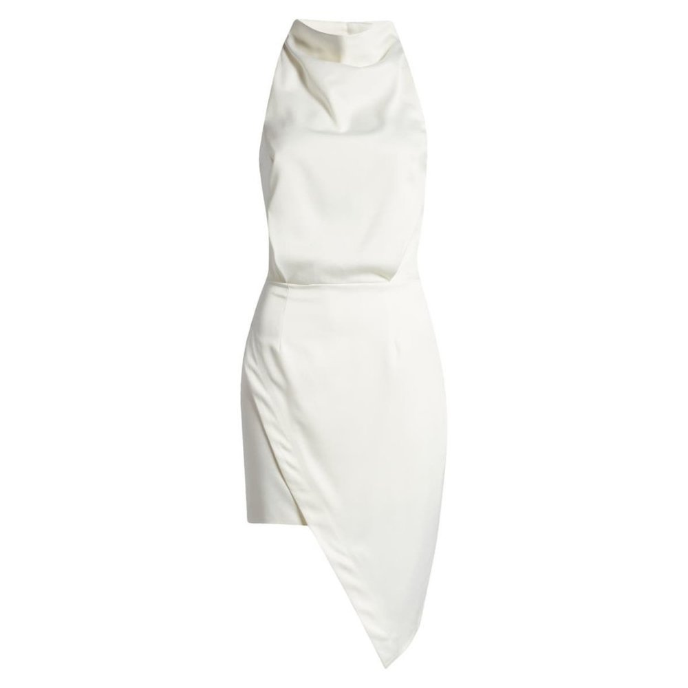 ELLIATT Camo Asymmetric Satin Halter Dress White Large 8 NEW - Picture 5 of 13